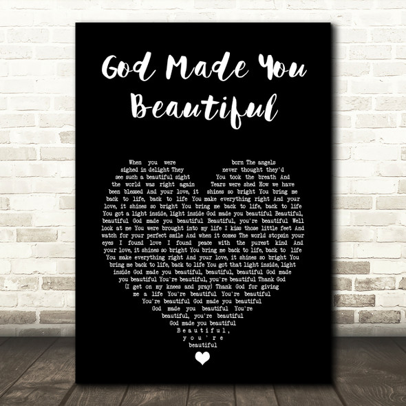 Beyonce God Made You Beautiful Black Heart Song Lyric Art Print