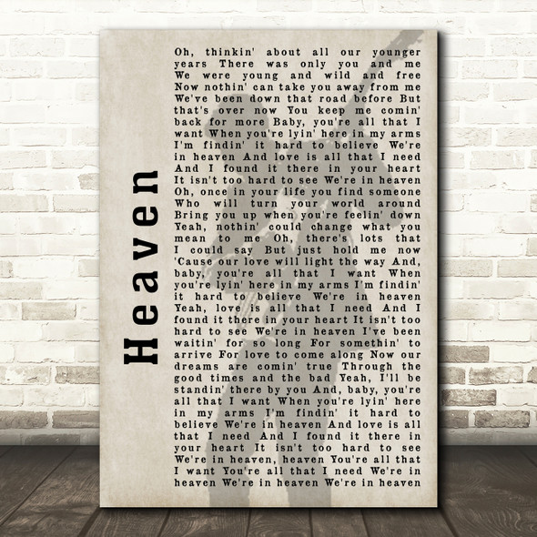 Bryan Adams Heaven Shadow Song Lyric Quote Print