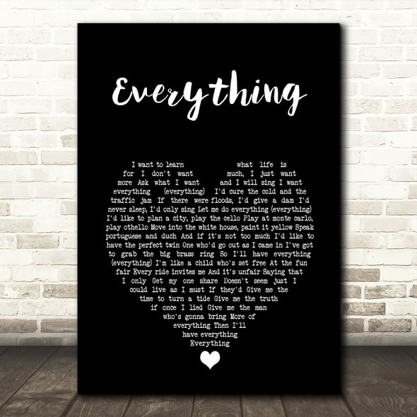 Barbra Streisand Everything Black Heart Song Lyric Art Print