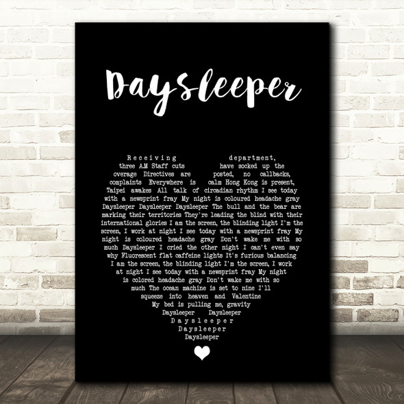 R.E.M. Daysleeper Black Heart Song Lyric Art Print