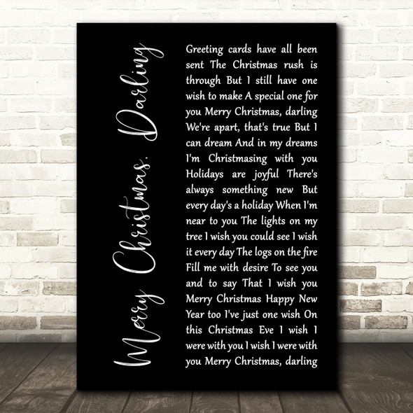 The Carpenters Merry Christmas, Darling Black Script Song Lyric Art Print