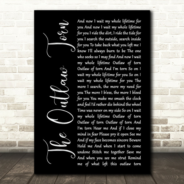 Metallica The Outlaw Torn Black Script Song Lyric Art Print