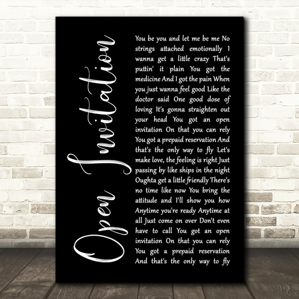 Santana Open Invitation Black Script Song Lyric Art Print