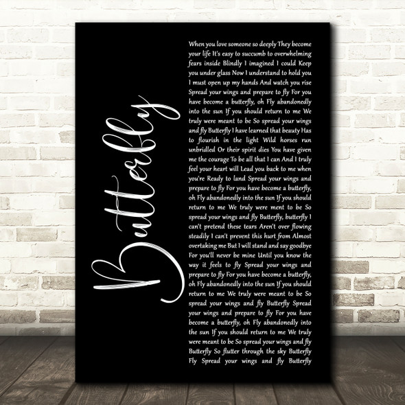 Mariah Carey Butterfly Black Script Song Lyric Art Print