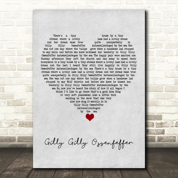 Max Bygraves Gilly Gilly Ossenfeffer Grey Heart Song Lyric Art Print