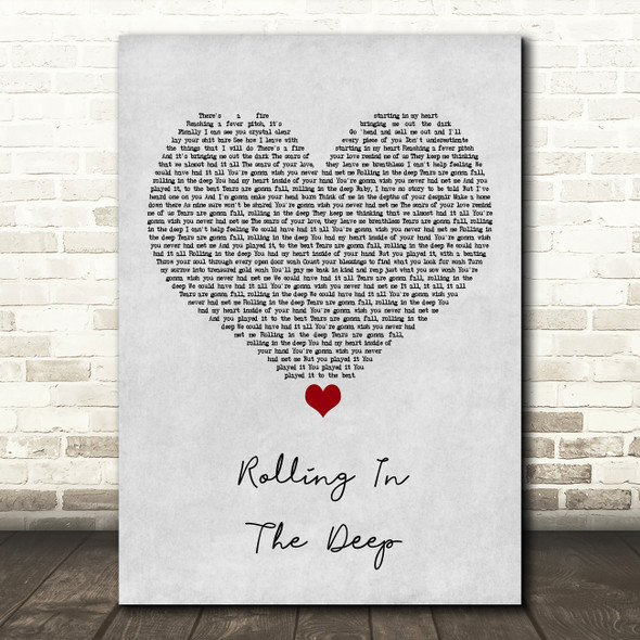 Adele Rolling In The Deep Grey Heart Song Lyric Art Print