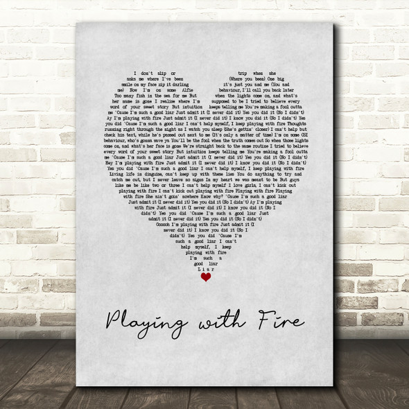 N-Dubz Playing with Fire Grey Heart Song Lyric Art Print