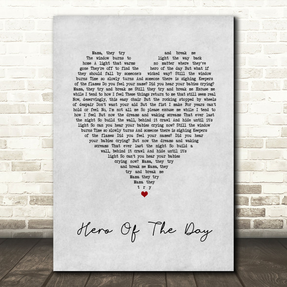 Metallica Hero Of The Day Grey Heart Song Lyric Art Print