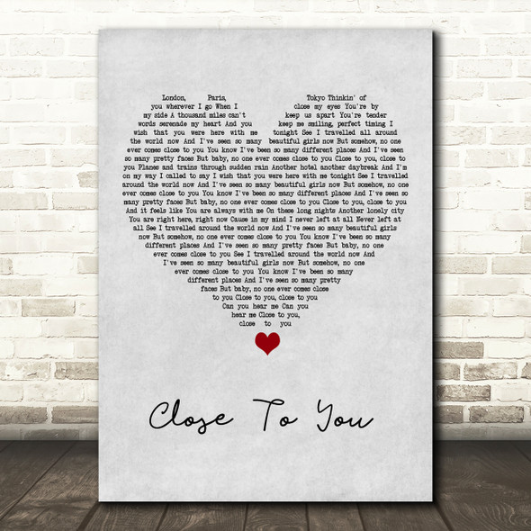 JLS Close To You Grey Heart Song Lyric Art Print