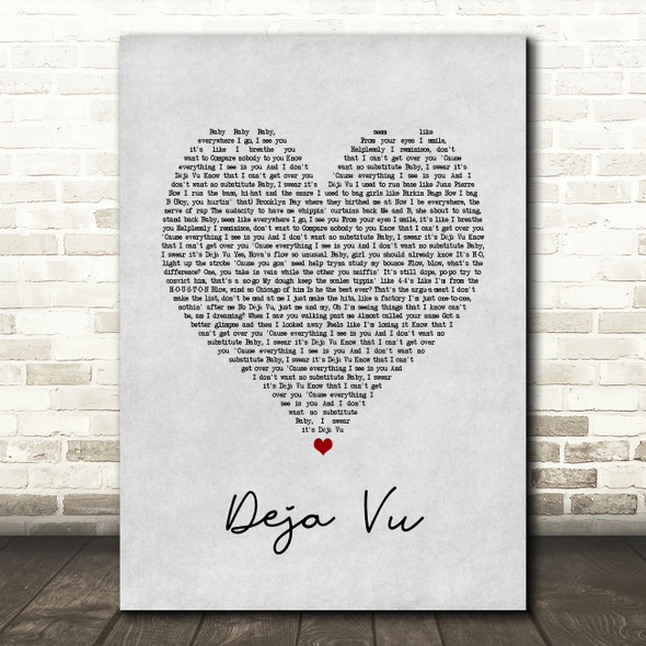 Beyoncé Deja Vu Grey Heart Song Lyric Art Print