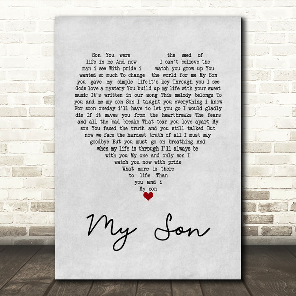 Brendan Shine My Son Grey Heart Song Lyric Art Print