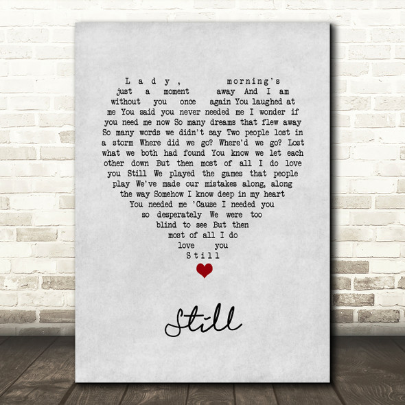 Commodores Still Grey Heart Song Lyric Art Print