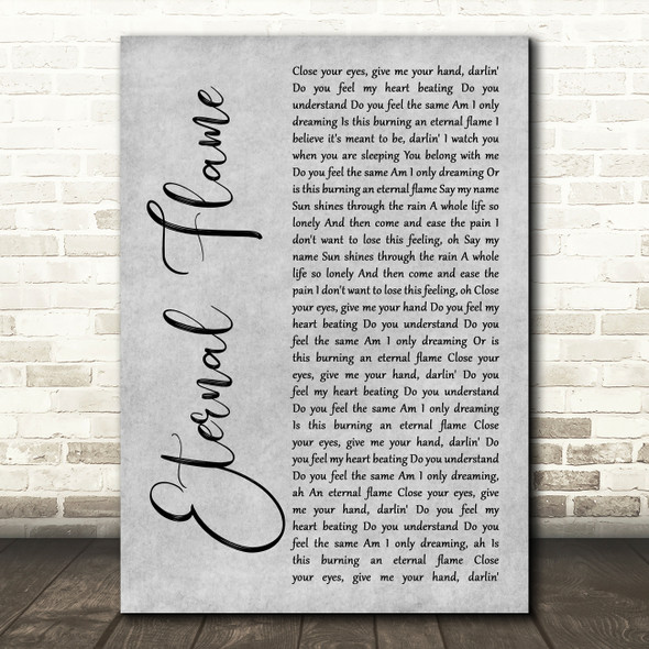 The Bangles Eternal Flame Grey Rustic Script Song Lyric Art Print