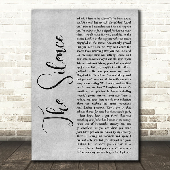 Manchester Orchestra The Silence Grey Rustic Script Song Lyric Art Print