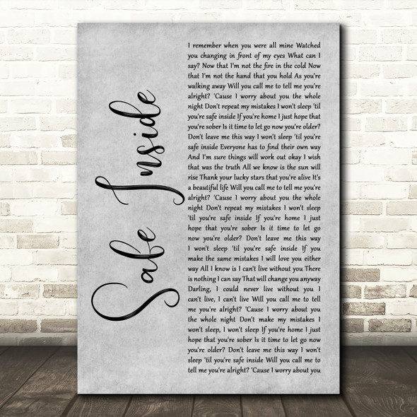 James Arthur Safe Inside Grey Rustic Script Song Lyric Art Print