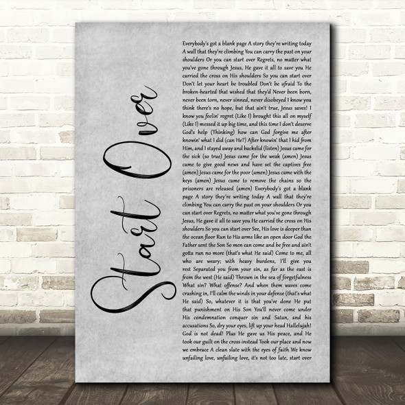 NF Start Over Grey Rustic Script Song Lyric Art Print