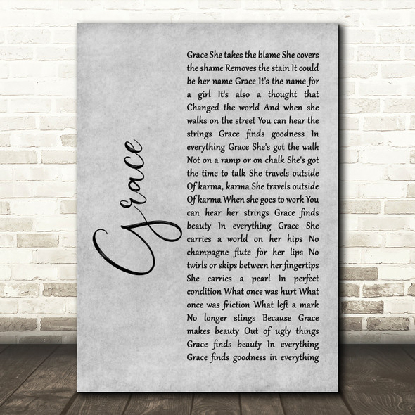 U2 Grace Grey Rustic Script Song Lyric Art Print