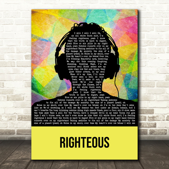 Juice Wrld Righteous Multicolour Man Headphones Song Lyric Art Print
