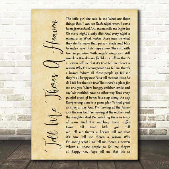 Chris Rea Tell Me There's A Heaven Rustic Script Song Lyric Art Print