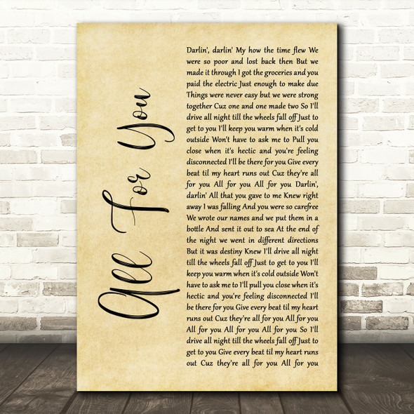 Iration All For You Rustic Script Song Lyric Art Print