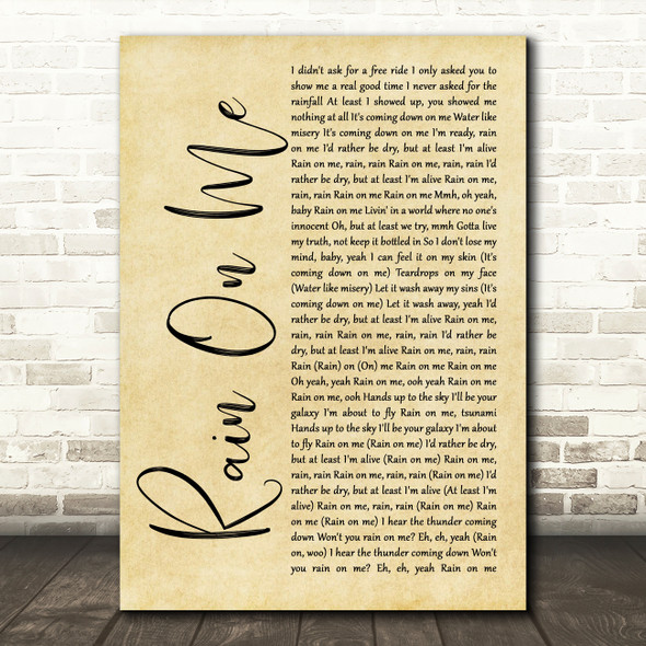 Lady Gaga & Ariana Grande Rain On Me Rustic Script Song Lyric Art Print