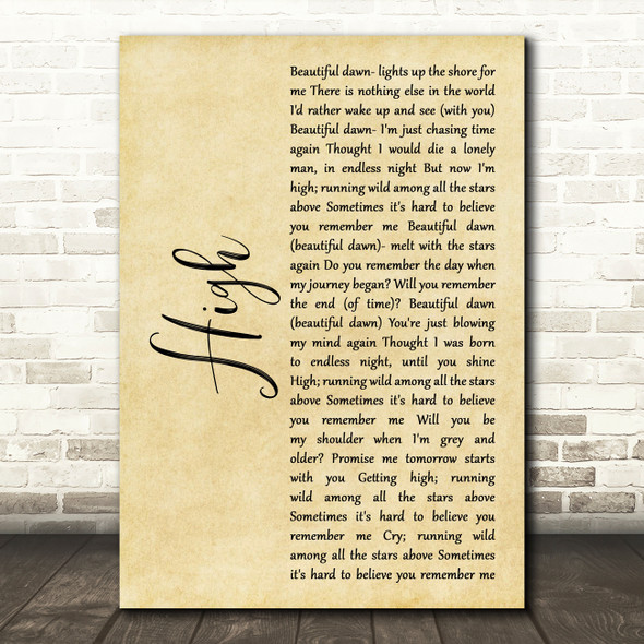 James Blunt High Rustic Script Song Lyric Art Print