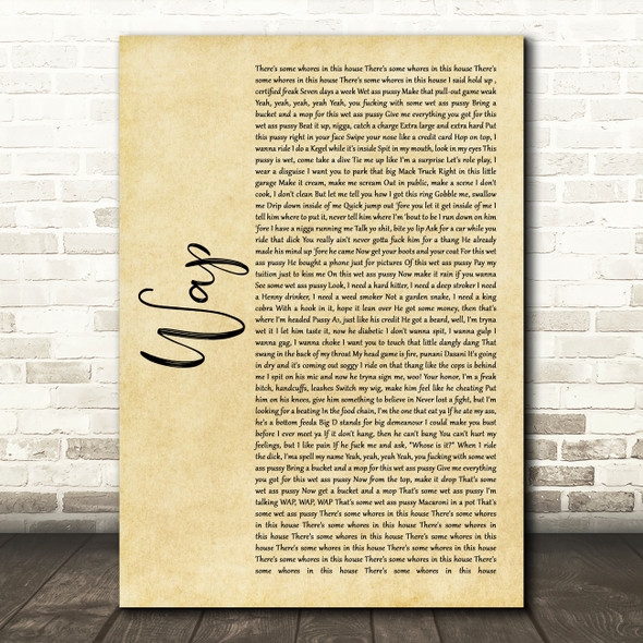 Cardi B WAP Rustic Script Song Lyric Art Print