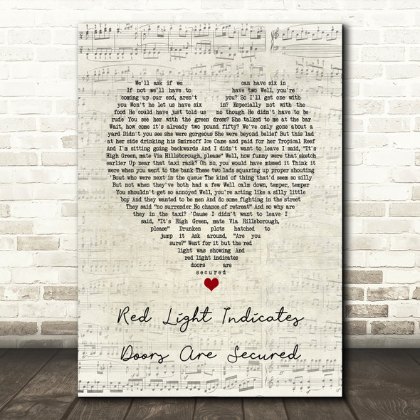 Arctic Monkeys Red Light Indicates Doors Are Secured Script Heart Song Lyric Art Print