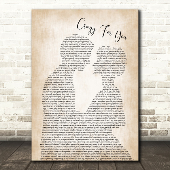Madonna Crazy For You Man Lady Couple Song Lyric Quote Print Songlyricprints Co Uk