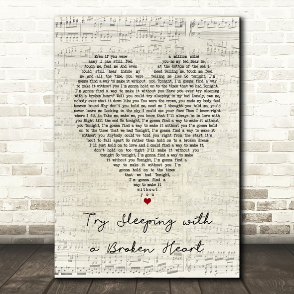 Alicia Keys Try Sleeping with a Broken Heart Script Heart Song Lyric Art Print