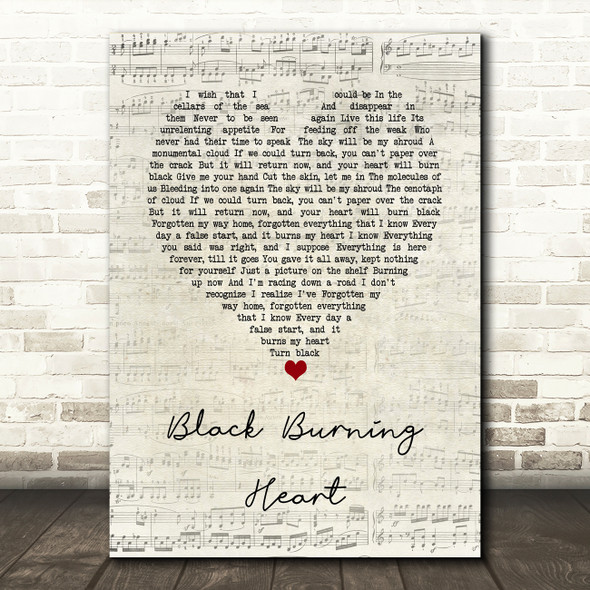 Keane Black Burning Heart Script Heart Song Lyric Art Print