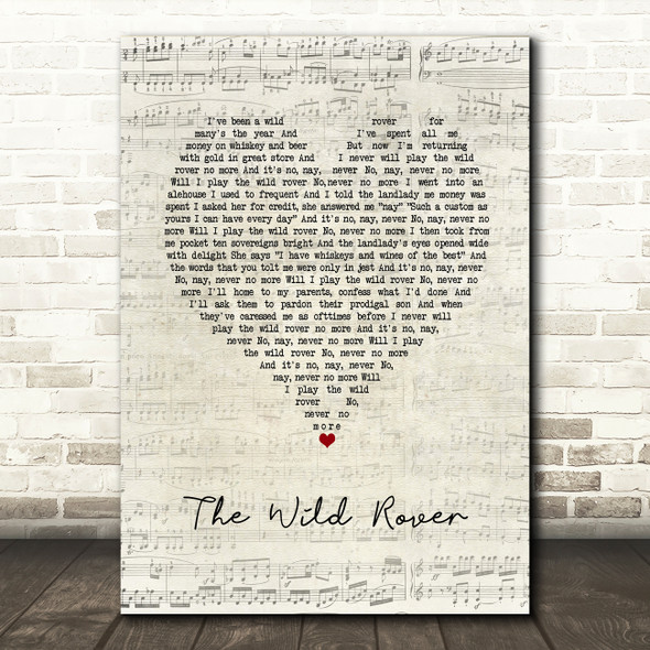 The Dubliners, The Wild Rover Script Heart Song Lyric Art Print