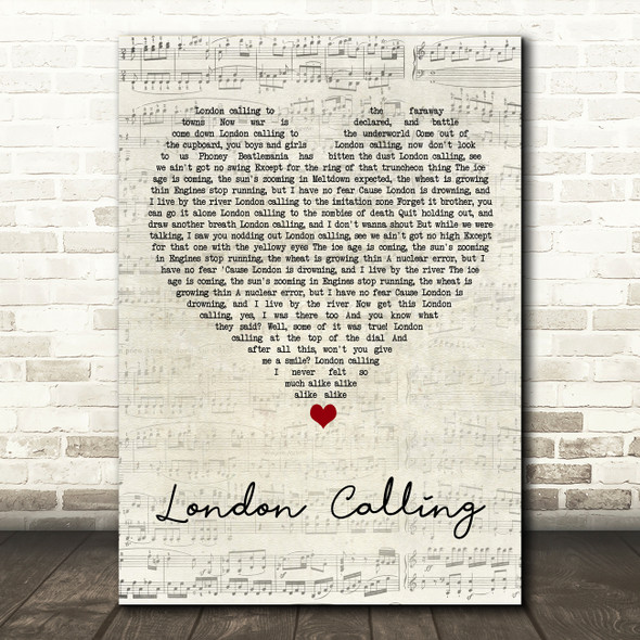 The Clash London Calling Script Heart Song Lyric Art Print