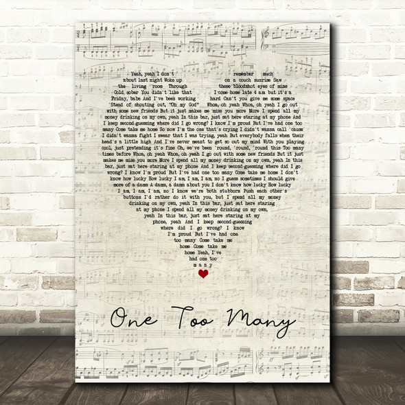 P!nk & Keith Urban One Too Many Script Heart Song Lyric Art Print