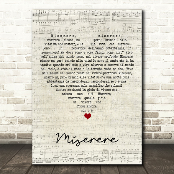 Andrea Bocelli Miserere Script Heart Song Lyric Art Print