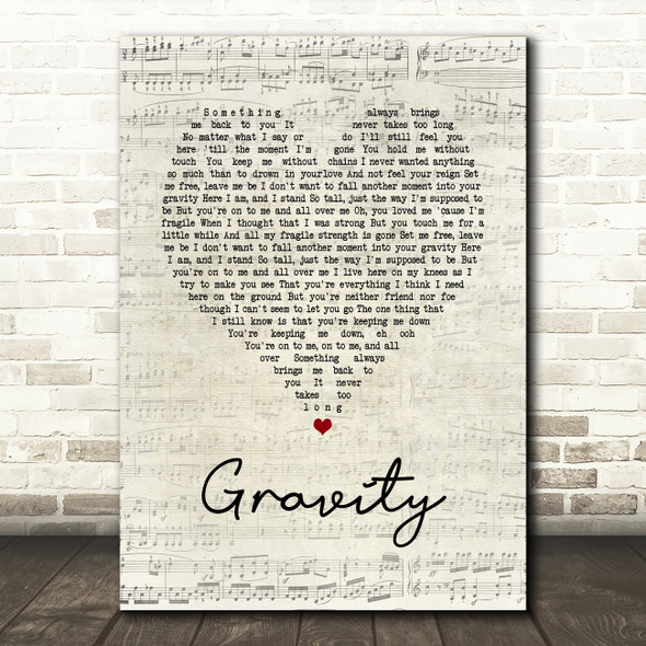 Sara Bareilles Gravity Script Heart Song Lyric Art Print