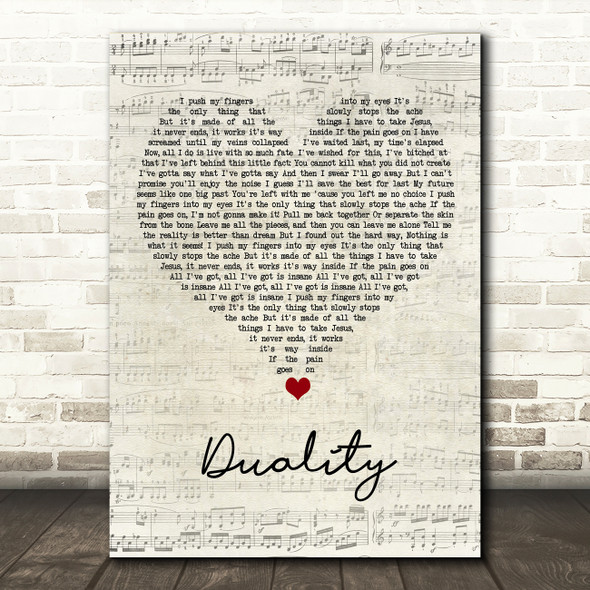 Slipknot Duality Script Heart Song Lyric Art Print