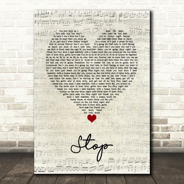 Spice Girls Stop Script Heart Song Lyric Art Print