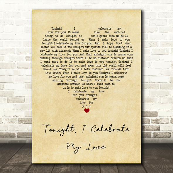 Roberta Flack & Peabo Bryson Tonight, I Celebrate My Love Vintage Heart Song Lyric Art Print