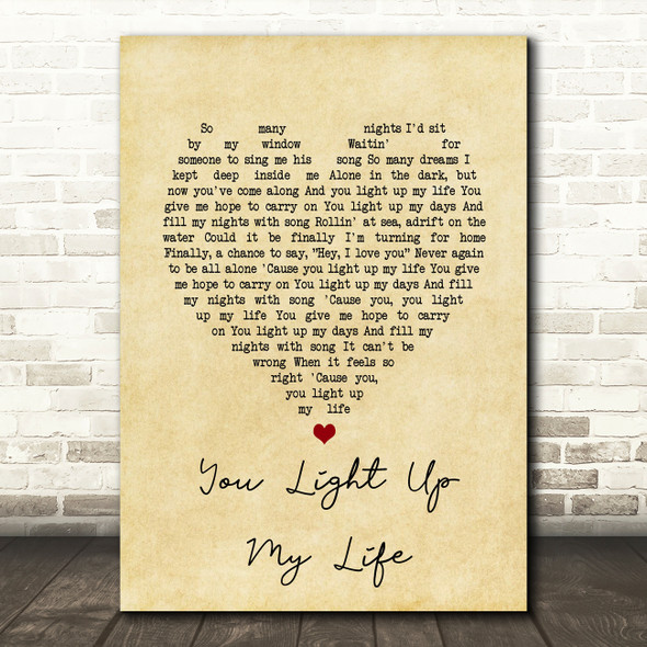 Debby Boone You Light Up My Life Vintage Heart Song Lyric Art Print