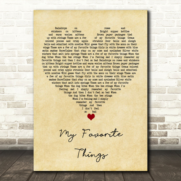 Oscar Hammerstein II, Richard Rodgers My Favorite Things Vintage Heart Song Lyric Art Print