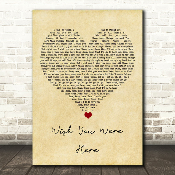 Avril Lavigne Wish You Were Here Vintage Heart Song Lyric Art Print