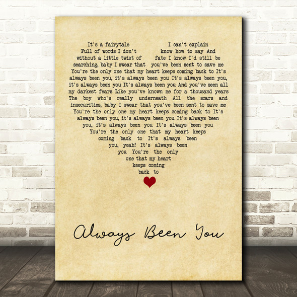 Shawn Mendes Always Been You Vintage Heart Song Lyric Art Print