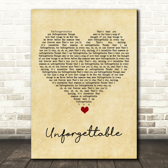 Sia Unforgettable Vintage Heart Song Lyric Art Print