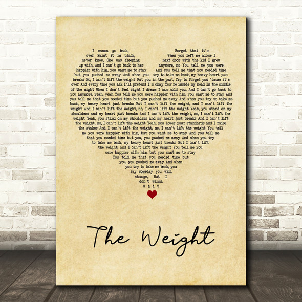 Shawn Mendes The Weight Vintage Heart Song Lyric Art Print