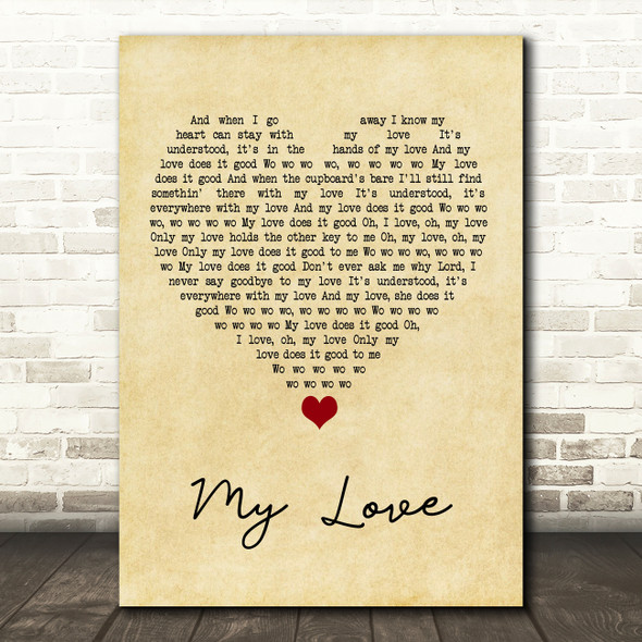 Paul McCartney & Wings My Love Vintage Heart Song Lyric Art Print