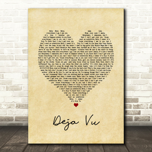 Beyoncé Deja Vu Vintage Heart Song Lyric Art Print