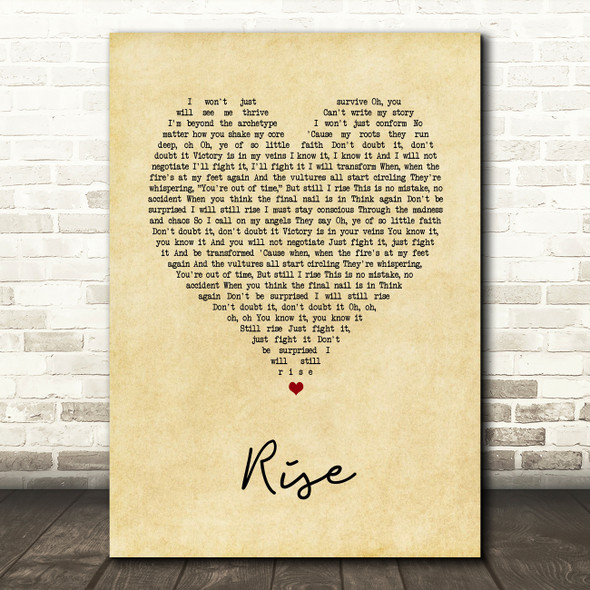 Katy Perry Rise Vintage Heart Song Lyric Art Print