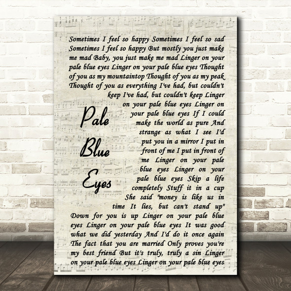 The Velvet Underground Pale Blue Eyes Vintage Script Song Lyric Art Print