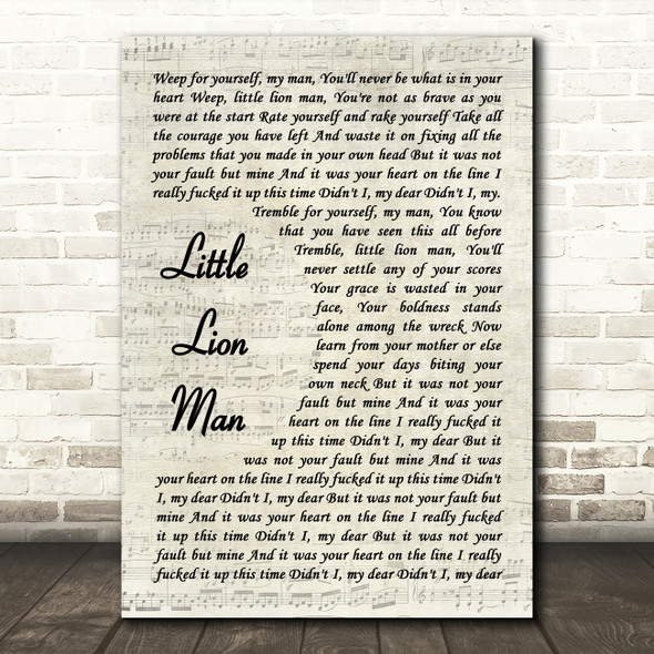 Mumford & Sons Little Lion Man Vintage Script Decorative Wall Art Gift Song Lyric Print